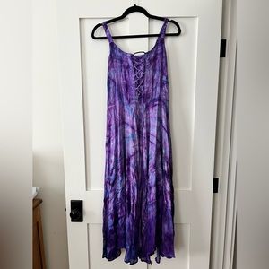 Vintage boho hippie long sleeve tie dye dress gypsy music festival fairy whimsy